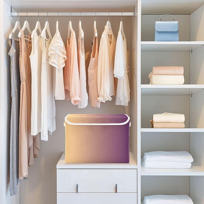 Brown Gradient Storage Boxes with Lids Foldable Container Storage Fabric Storage Bin for Home Studyroom Home Decor