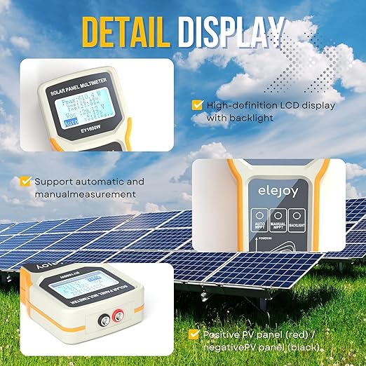 EY1600W Solar Panel Tester Multimeter DC/AC Solar Panel Watt Meter Photovoltaic Panel Solar Tracker Auto &amp Manual MPPT Open Circuit Volt Current Troubleshoot Utility Tool Backlit LCD (Upgrade)