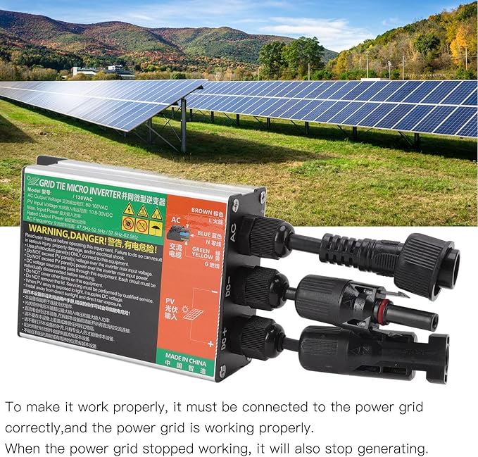 Compact Micro Solar Inverter for Small Solar Systems Efficient Grid Tie for Proper Electricity Generation Safety Precautions Easy Installation - 600W (GMI-180L-AC110V)