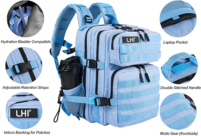 LHI Tactical Military Backpack for Men and Women 25L/35L Army Assault Pack Bag Small Rucksack with Bottle Holder