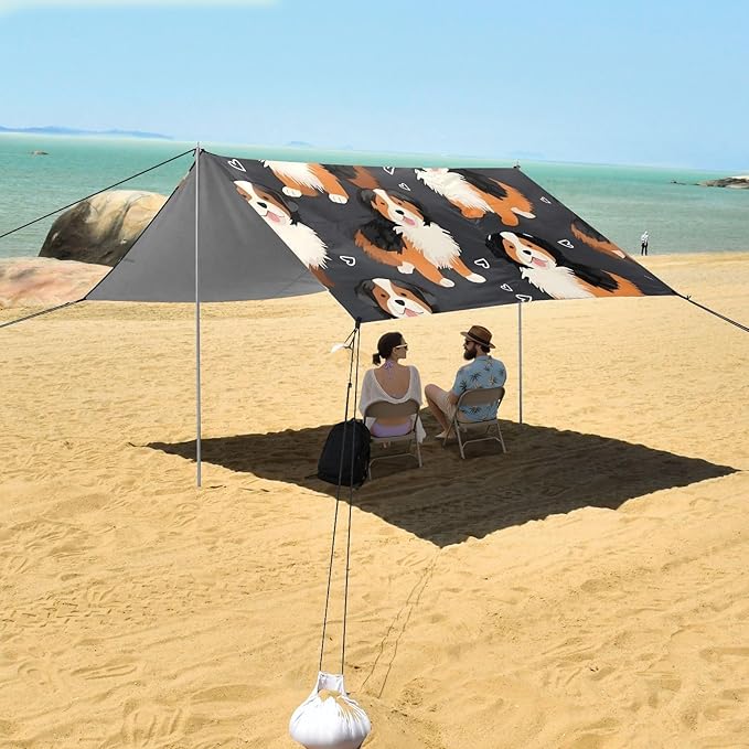 ALAZA Bernese Mountain Dog Beach Tent Sun Shelter UPF50+ Protection Beach Shade Canopy w/ 4 Sandbags for Outdoor Camping Fishing Backyard Fun Picnic 10x9 ft