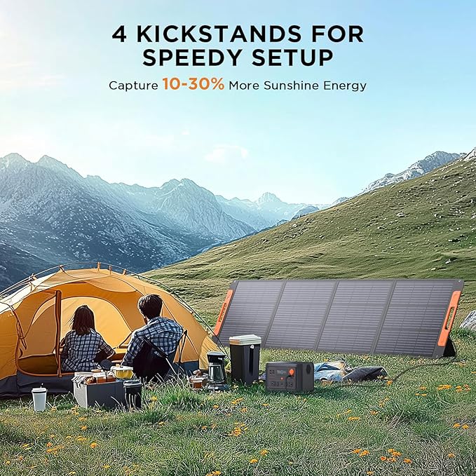 200W Portable Solar Panel for Power Station23.5% Efficiency Mono Foldable Solar Charger with Solar Angle Guide for Jackery/Bluetti/EcoFlow/AnkerIP67 Waterproof for Camping RV Off-Grid Backup