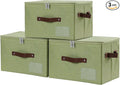 Lucky Monet 3PCS Storage Bins with Zipper Lids 15x10x10 Foldable Lidded Fabric Storage Boxes Baskets Cotton Linen Closet Shelf Clothes Organizer with Handles &amp Label Pocket (Green Large)