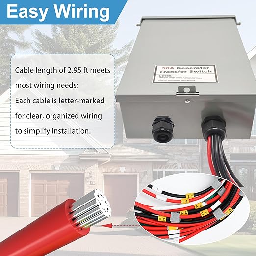 Transfer Switch 50 Amp 6 Circuit 120/240V Pre-Wired Automatic Transfer Switch Kit for Home Generator Meeting NEMA 3R Standards for Outdoor and Indoor