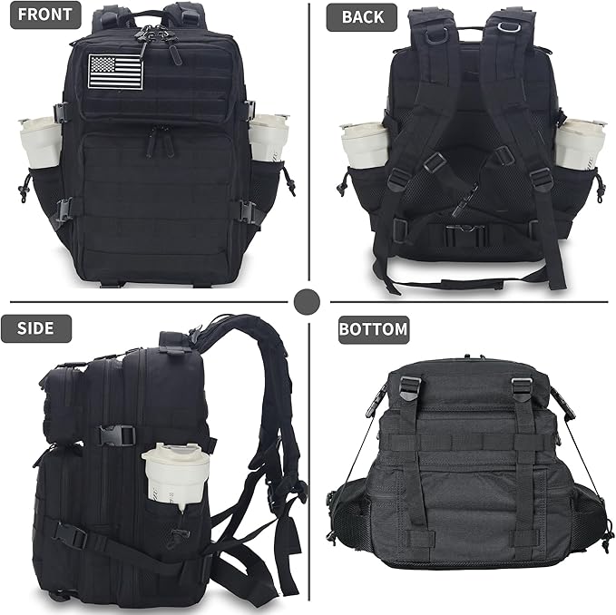 45L/25L/9L Tactical Backpack for Men and Women Military Heavy Duty Molle Backpack Army Assault Pack Travel Camping Gym Work Rucksack Daypack (Black Large 45L)