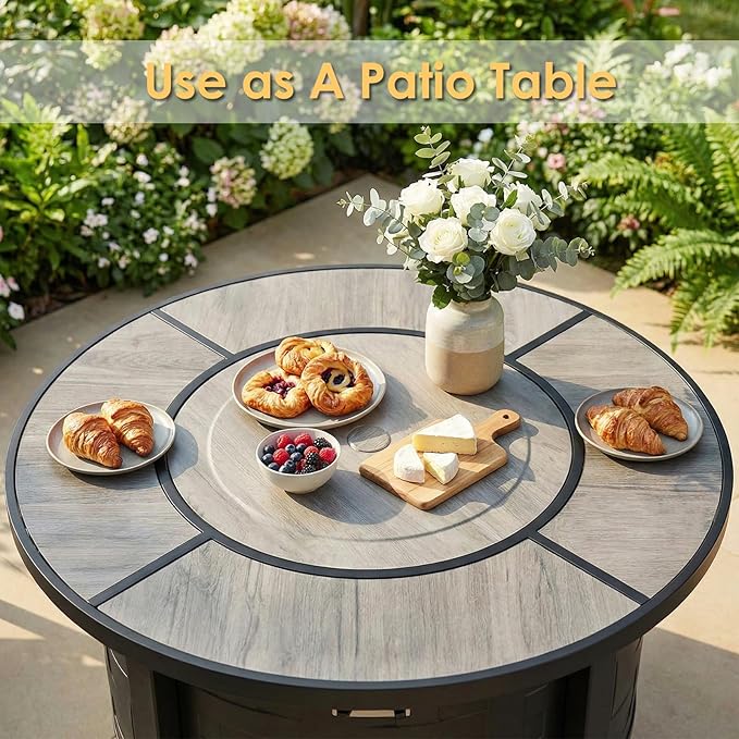 TLSUNNY 30in Propane Fire Pit Table 50000 BTU Auto-Ignition Outdoor Patio Fire Pit with Waterproof Cover Blue Fire Glass &amp Convertible Lid – CSA Certifiedfor Patio BalconyGarden Grey
