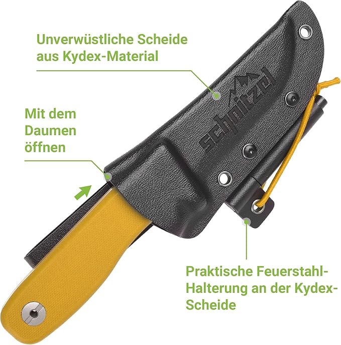 SCHNITZEL DU Kids Whittling Knife – Fixed Blade Outdoor Knife for Wood Carving and Beginners Yellow