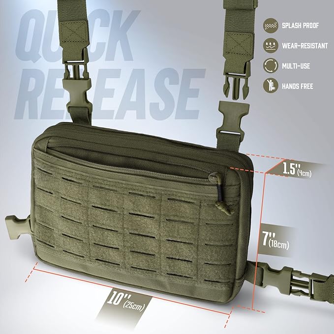 WYNEX Tactical Chest Rig Bag Molle Chest Pouch Utility Recon Kit Pack Bag EDC Pouch Running WYNEX Tactical Molle Admin Pouch of Laser Cut Design Utility Pouch