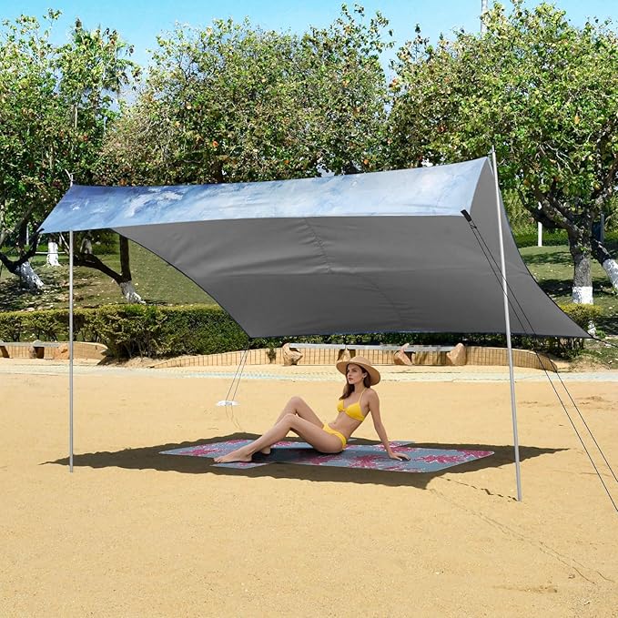 ALAZA Wolf Howling at Night Beach Tent Sun Shelter UPF50+ Protection Beach Shade Canopy w/ 4 Sandbags for Outdoor Camping Fishing Backyard Fun Picnic 10x9 ft