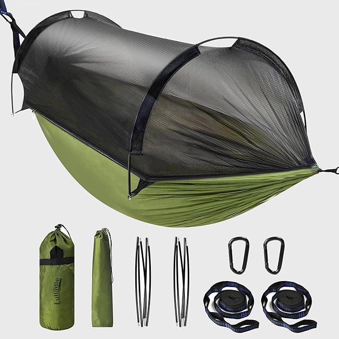 Lulladle Camping Hammock - (Double/Single) Hammock Portable with Tree Straps and with Mosquito NetNylon Hanging Hammock Easy Setup and Pack for Outdoor Hiking and Backyard