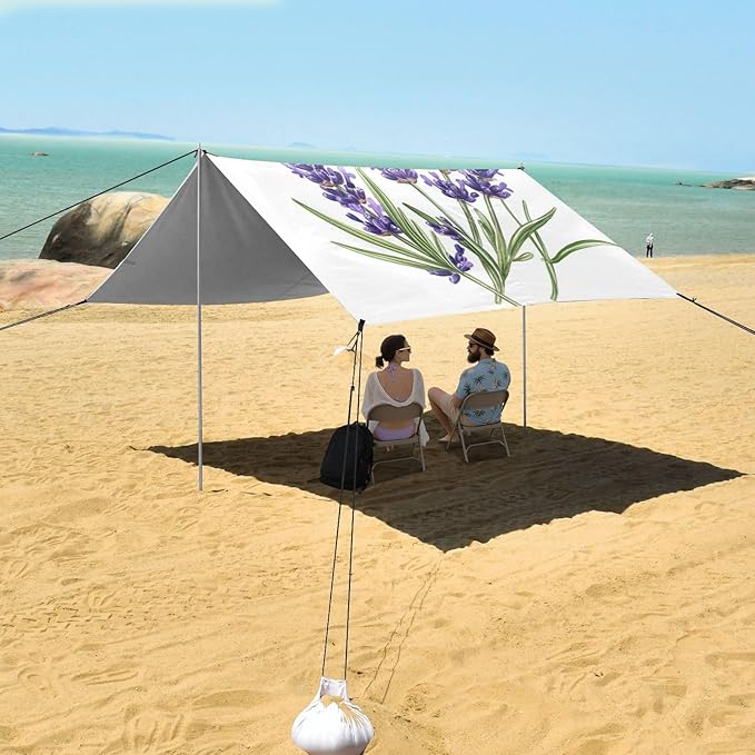 ALAZA Lavender Flowers Botanical Beach Tent Sun Shelter Portable Canopy Sunshade for Outdoor Camping Picnics Backyard Fun 10x9 ft