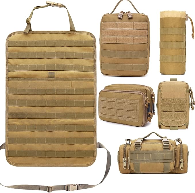Molle Seat Back Organizer with 5 Pouches Tactical Seat Covers Molle Tactical Vehicle Organizers Panel Car Seat Covers Protector for Truck