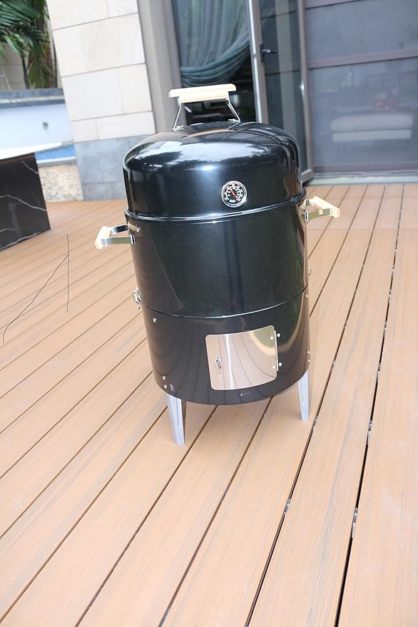 17-1/2 3-IN-1 Smoke grill Built in termometer Air Vent and Access Doors Multi-Layer Heavy duty Smoke BBQ with 3 wooden Handles heavy duty BBQ