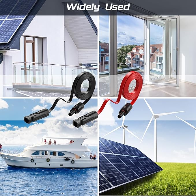 Bateria Power Super Flat Solar Cable Connector 30Amp Balcony Photovoltaic Solar Extension Wire with Male and Female Connectors Solar Panel Adaptor for RV Solar Panels (Black and Red) 100CM 3.3FT