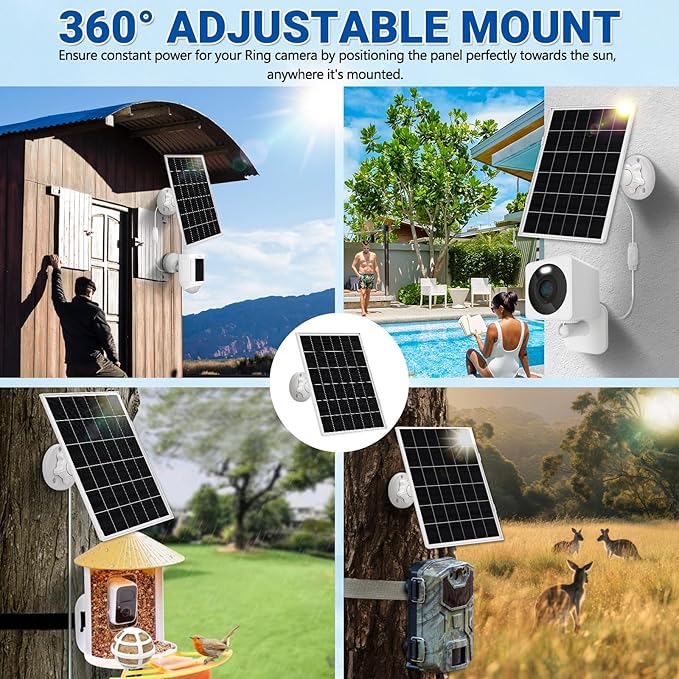 2 Pack 8w Solar Panel for Wyze &amp Arlo Essential Camera Compatible with Most Low-Power Wireless Cameras Solar Charger with 10ft Cable + Adjustable Mount IP65 Waterproof
