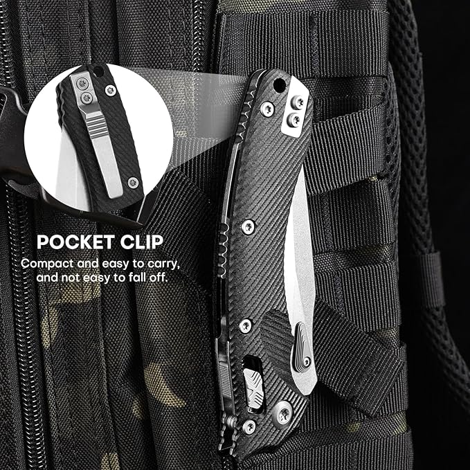 Folding Pocket Knife for Men M390 3.7 Blade with G10 Handle and Crossbar Lock EDC Knife for Camping Hiking and Outdoor Gifts for Him (Black)