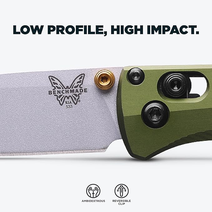 Benchmade - Mini Bugout Outdoor EDC Folding Knife Drop-Point Blade with Woodland Green Aluminum Handle (533SL-10)