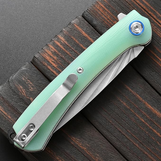 Sitivien ST144 Folding Knife14C28N Steel BladeG10 Handle Pocket Knife for Outdoor EDC CampingSurvivalHikingFishing(Jade)