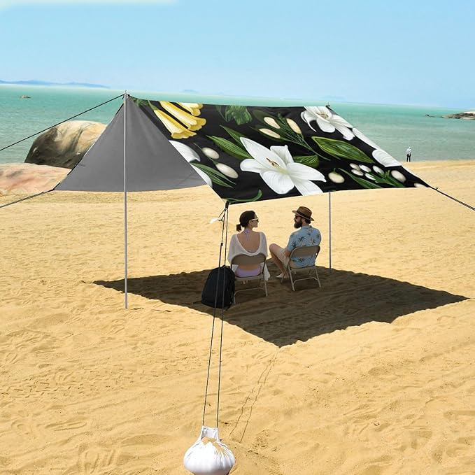 Beach Canopy with Windproof Ropes &amp Sandbags Beach Tent Sun Shade Sun Shelter for Camping Trips Fishing Backyard Fun or Picnics Lily
