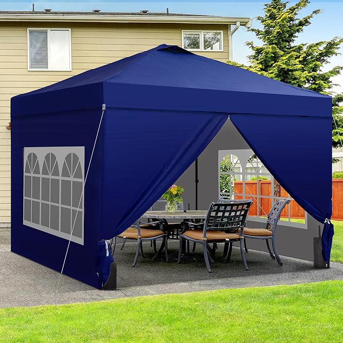 GDY 12x12 Pop Up Canopy Tent with 4 Sidewalls Easy Set up with One Push Lift Gazebo with Wheel Bag and4 SandbagsCarpas for Events PartiesCamping Navy Blue.