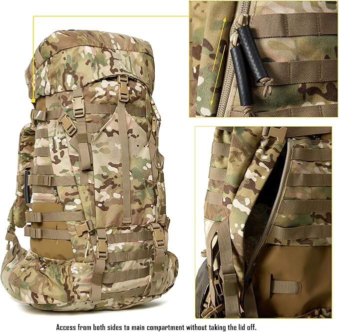 MT Military Army Large Rucksack with Detacheable Assault Backpack Hydration Pack Shoulder Straps and Waist Belt Metal Frame | Detacheable Hydration Pack Shoulder Straps Waist Belt Metal Frame