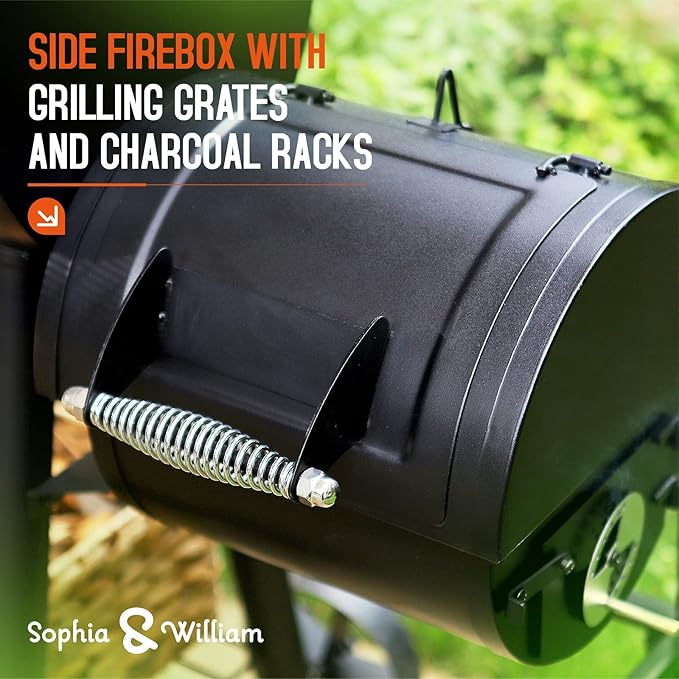 Sophia &amp William Charcoal Grill with Offset Smoker 512 Square Inches Outdoor BBQ Grill Offset Charcoal Smoker for Patio Garden Picnics Camping Backyard Cooking Black