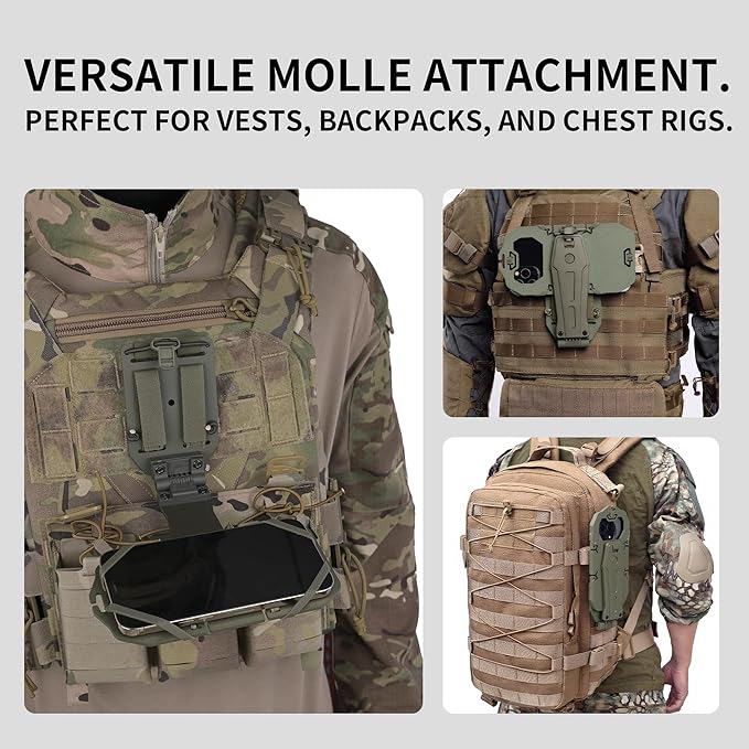 Tactical Gear Plate Carrier Vest Accessories 90° Rotating MOLLE Phone Holder for 4.7-7.8 Screens Foldable Tactical Phone Chest Mount Holder for Police &amp Airsoft Gear
