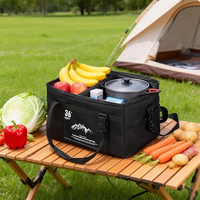 Tactical Camping Storage Bag - 36L Utility Tote Bag Organizer with Bamboo Cutting Board and Shoulder Strap Ideal for Camping Hiking and Vehicle Organization