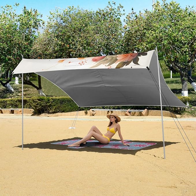 ALAZA Cat Kitten Rose Flower Beach Tent Sun Shelter UPF50+ Protection Beach Shade Canopy w/ 4 Sandbags for Outdoor Camping Fishing Backyard Fun Picnic 10x9 ft