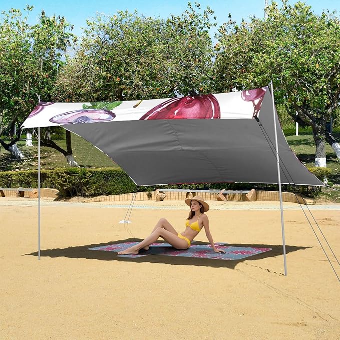 ALAZA Red Wine Glass Grape Seamlss Beach Tent Sun Shelter Portable Canopy Sunshade for Outdoor Camping Picnics Backyard Fun 10x9 ft