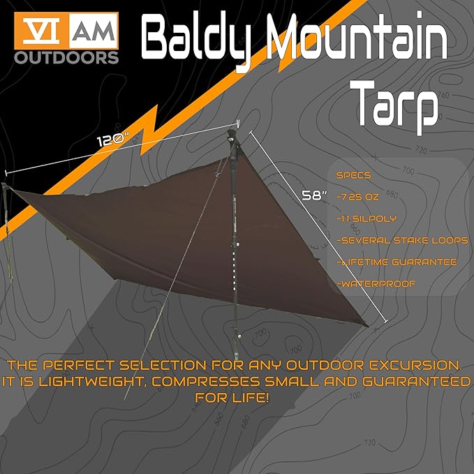 VIAM Outdoors Baldy Tan Tarp: Waterproof Camping Tarp for Hunting Glassing Hammock Rain Fly Ultralight Backpacking Gear Sun Shelter &amp Heavy Duty Outdoor Protection - 1.1oz