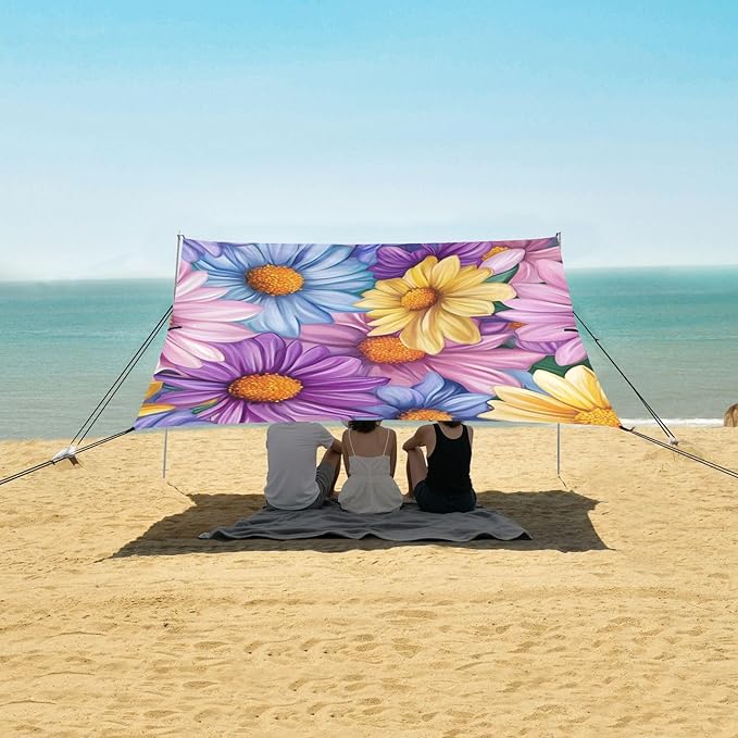 ALAZA Cute Colorful Daisy Beach Tent Sun Shelter Portable Canopy Sunshade for Outdoor Camping Picnics Backyard Fun 10x9 ft