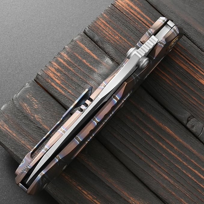 Sitivien ST991 Folding Knife M390 Pearlescent Polishing Steel Blade Titanium Handle with Ball Bearing for Men Women Outdoor Camping Hiking Survival (Burnt)