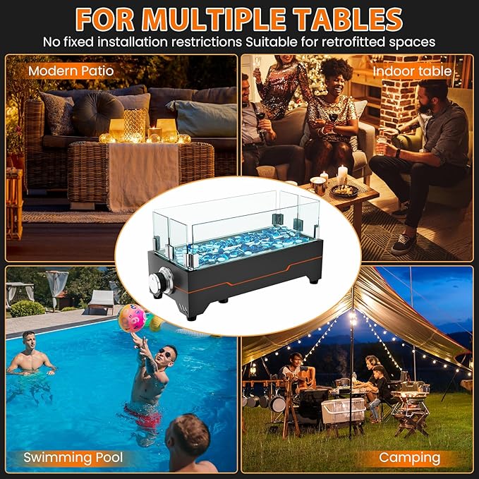 GRISUN Tabletop Fire Pit15 Inch Propane Fire Pit Table30000 BTU Table Top Firepit with Glass Wind GuardStainless Steel BurnerFire GlassPortable Propane fire Pit for Patio Camping Backyard &amp