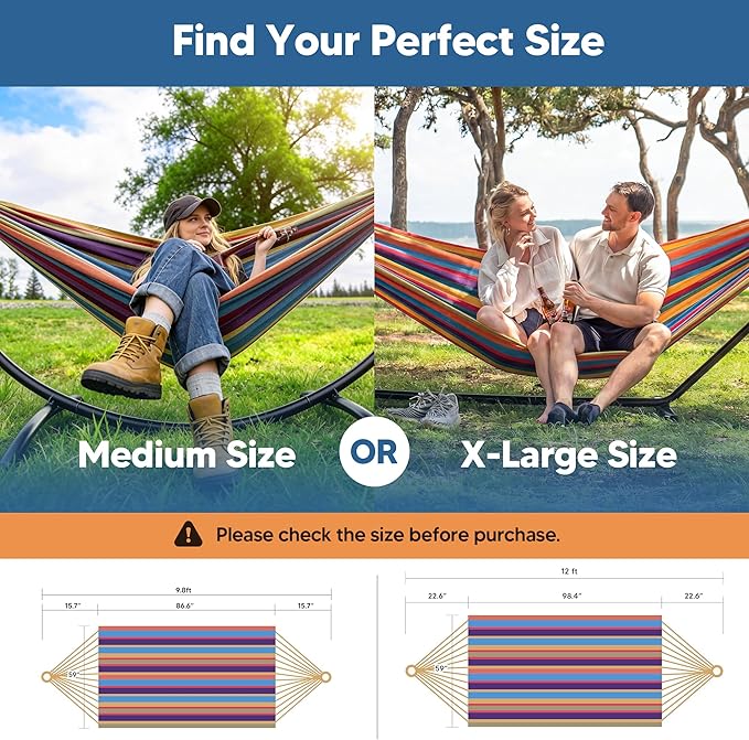 SUNCREAT Outdoor Double Hammock Portable Tree Colorful Hammock Colorful Stripes