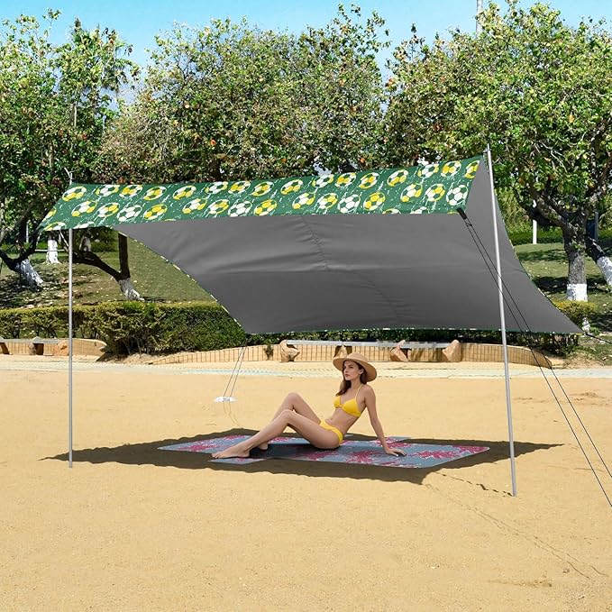 ALAZA Soccer Football Green Beach Tent Sun Shelter UPF50+ Protection Beach Shade Canopy w/ 4 Sandbags for Outdoor Camping Fishing Backyard Fun Picnic 10x9 ft