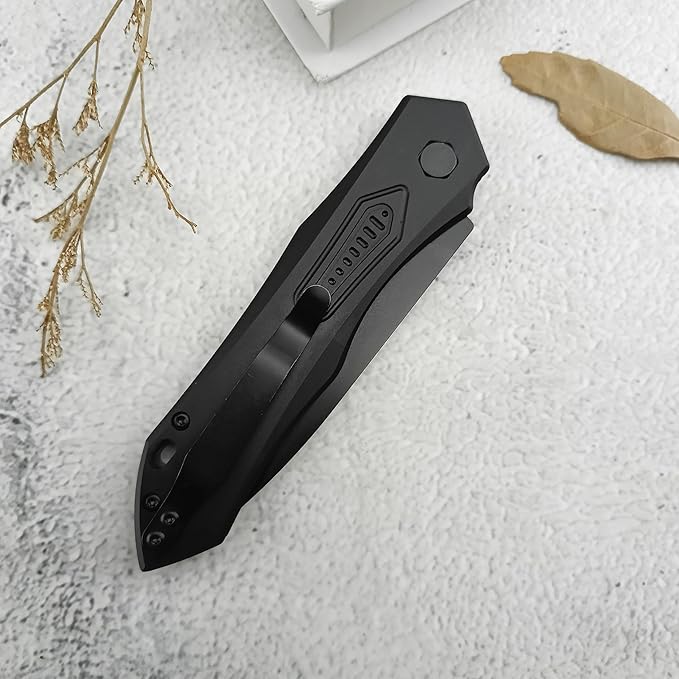 8.3'' Easy Opening Pocket KnifeButton Lock Folding Knives3.54 D2 Black BladeAluminum Alloy Handles and Reversible PocketclipCamping EDC Tool for Men's Gifts