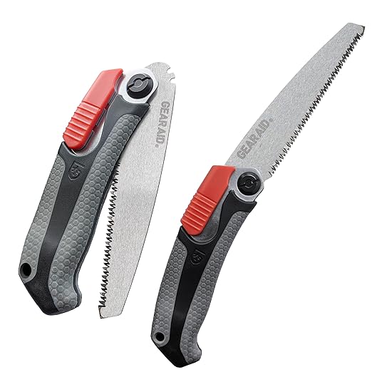 GEAR AID Skara Dual Position Folding Camp Saw and Protector Sheath Ideal for Cutting 2.5” Diameter Wood for Camping Hiking Trail Maintenance Hunting and General Pruning