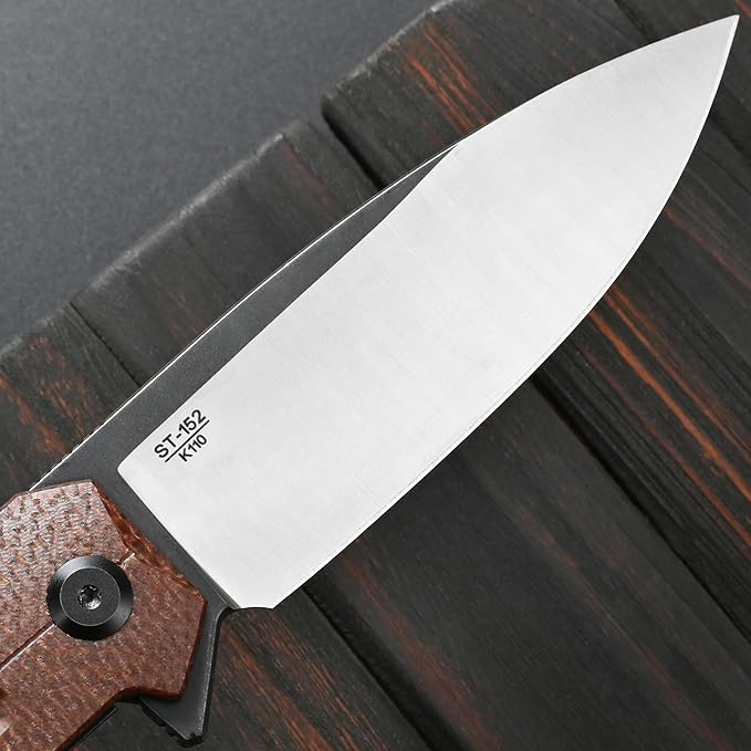 Sitivien ST152 Folding KnifeK110(D2) Steel Blade with Micarta Handle EDC Tool Knife for Outdoor CampingHikingFishing(Brown)