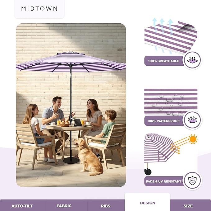 The Lean Patio Umbrella (Terylast Fabric - Midtown Stripes 10 Foot)