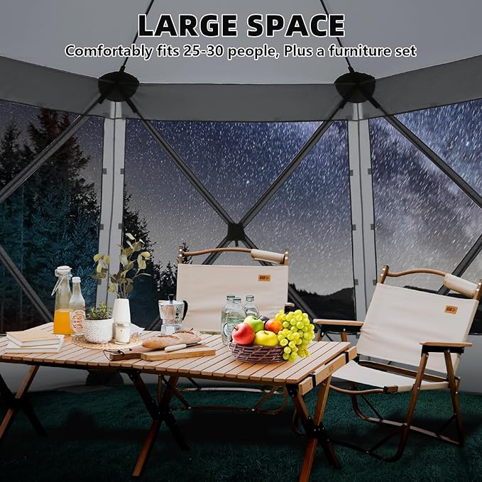 COBIZI Pop Up Gazebo Screen Tent Screen House for Camping 15x15 Screen Room with Mosquito Netting Hub Tent Instant Screened Canopy with Carrying Bag and Ground Stakes Gray