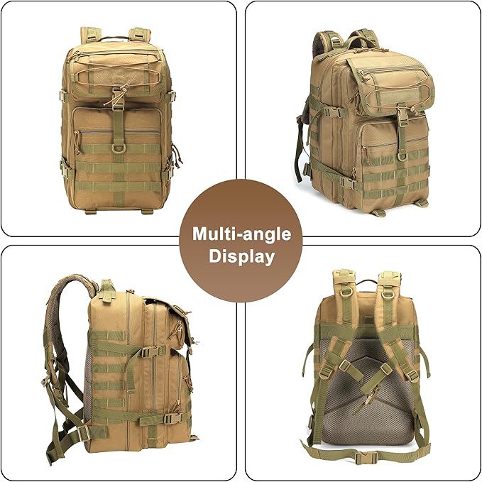 Men's Large Capacity Camping Backpack Oxford Cloth Tactical Rucksack Lightweight Outdoor Hiking Travel Daypack (Black)
