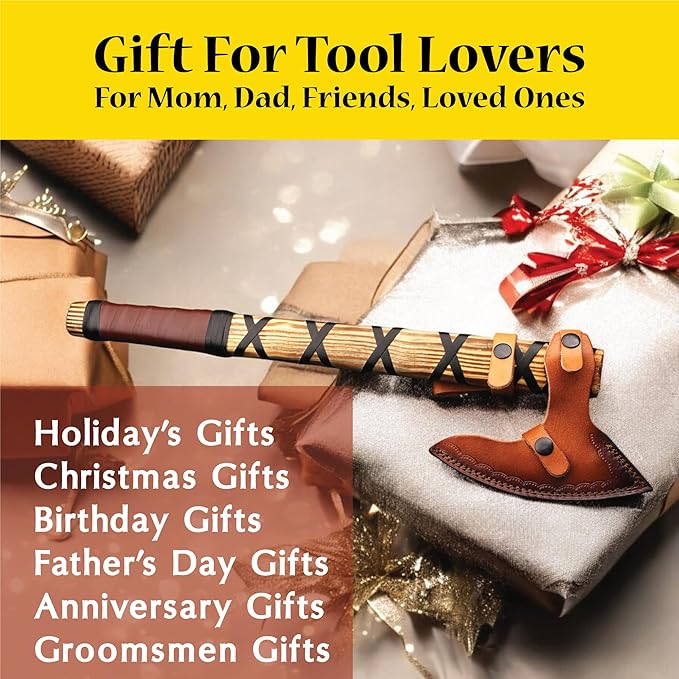 Viking Axe of Ragnar Lothbrook Carbon Steel Blade Rosewood Handle Camping Axe Viking Axes Hatchet Real Tomahawk Gift Wood Splitting Axe Birthday Gift with Premium Leather Sheath