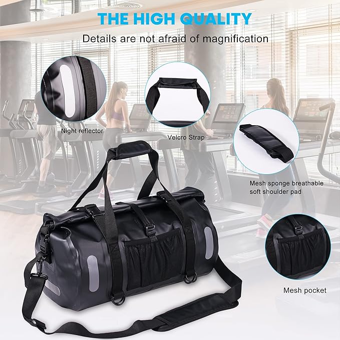 WILD HEART Waterproof Bag Duffel Bag 20L 30L 40L with Welded Seams Shoulder Straps Mesh Pocket for Kayaking Camping BoatingBicycleMotorcycle