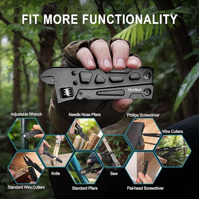 NexTool Adjustable Wrench Multitool 9 in 1 Multi Tool with Multitool Pliers Adjustable Wrench Pocket Knife and Screwdriver Foldable Stainless Steel Multi-Tool for Mechanical Maintenance Camping