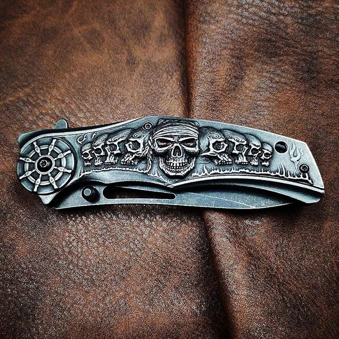Stonewashed Spring Assist Opening Pocket Knife - Hunting Camping Fishing Tools