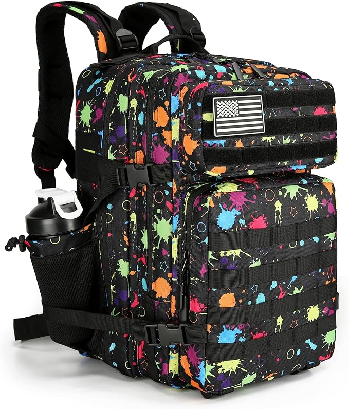Tactical Assault Backpack - 45L 3 Day Assault Pack with MOLLE Waterproof Rucksack - Fluorescent Tie Dye