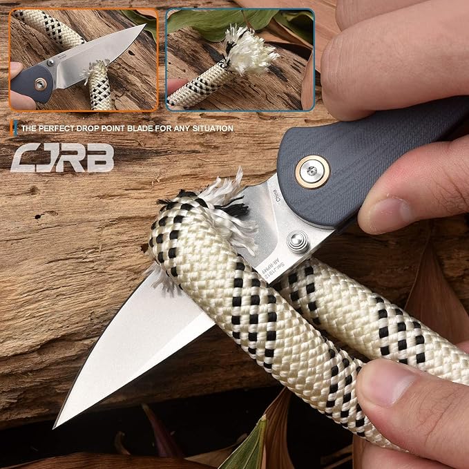 CJRB Folding Knife Feldspar Pocket Knife Stonewash AR-RPM9 Steel Blade G10 Handle EDC Knife Blue Handle-Large(J1912)