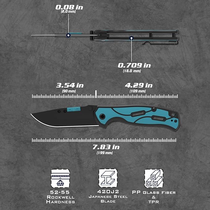 KNINE OUTDOORS Hunting Pocket Knife with Replaceable Blades and Clip Skinning and EDC for Deer Hunting With 9 Blades (Blue)