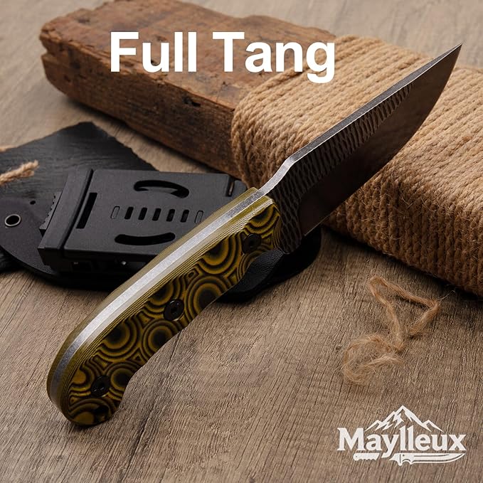 Fixed Blade Knife with Sheath 1095 Steel Outdoor Survival Hunting Tools Camping G10 Handle EDC (Yellow Style 1)